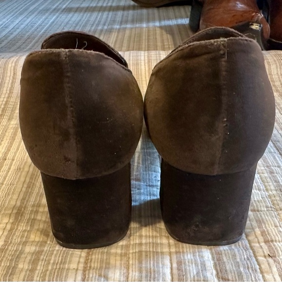 Vintage Brown Velvet Block Heel Loafers by Joan & David 10M Monica Sculpted - Picture 2 of 13
